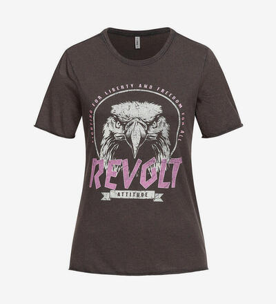 Product image for 'Women's T-Shirt Revolt Print with Rolled Hem Edges Phantom'