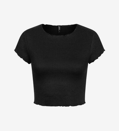 Product image for 'Women's Ribbed Crop Top T-Shirt with Wavy Detailed Hem'