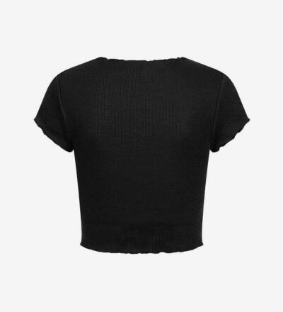 Product image for 'Women's Ribbed Crop Top T-Shirt with Wavy Detailed Hem'