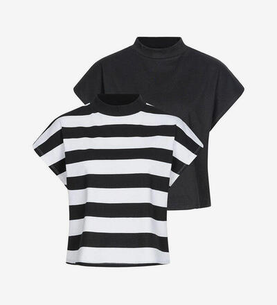 Product image for 'Women's 2-Pack Cropped T-Shirt Striped Pattern black & white / black'