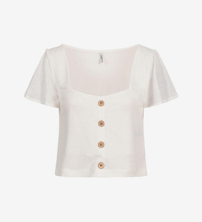 Product image for 'Women's Cropped Shirt with Decorative Buttoned Strip and Frill Sleeves'