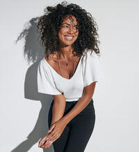 Product image for 'Women's NOOS Ribbed V-Neck Batwing Sleeves Shirt with Lace-Detailing on the Back'
