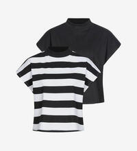 Product image for 'Women's 2-Pack Cropped T-Shirt Striped Pattern black & white / black'